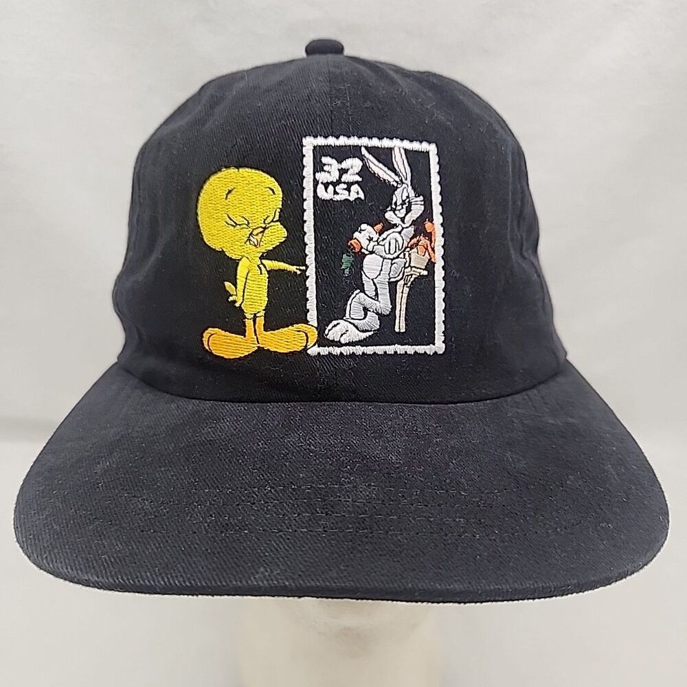 Cap Looney Tunes Stamp Collection Tweety Bird Bugs Bunny Snapback Hat 1997 VTG